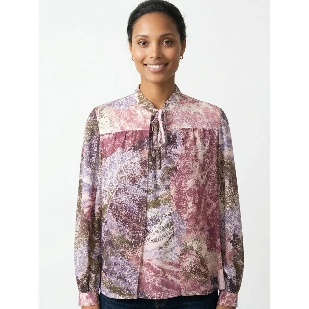 HENRY-LEE | Vintage Tie Neck Long Sleeve Top Sz 10